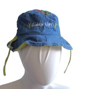 FlapJackKids Sun bucket Hat w Chin Strap Reversible Cowboy Horse UPF 50 2-4 Year